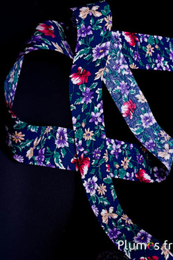 Lint met bloemenmotief - breedte 40 mm - blauw  